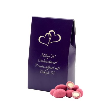 Taštička s dražé s osobním věnovánín Fialová