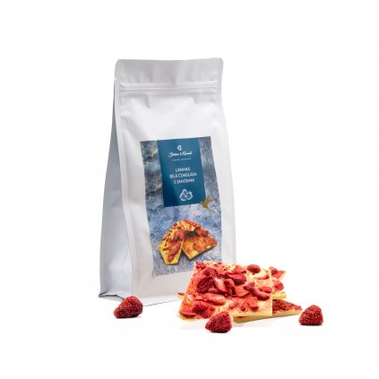 Lámaná čokoláda bílá s jahodami